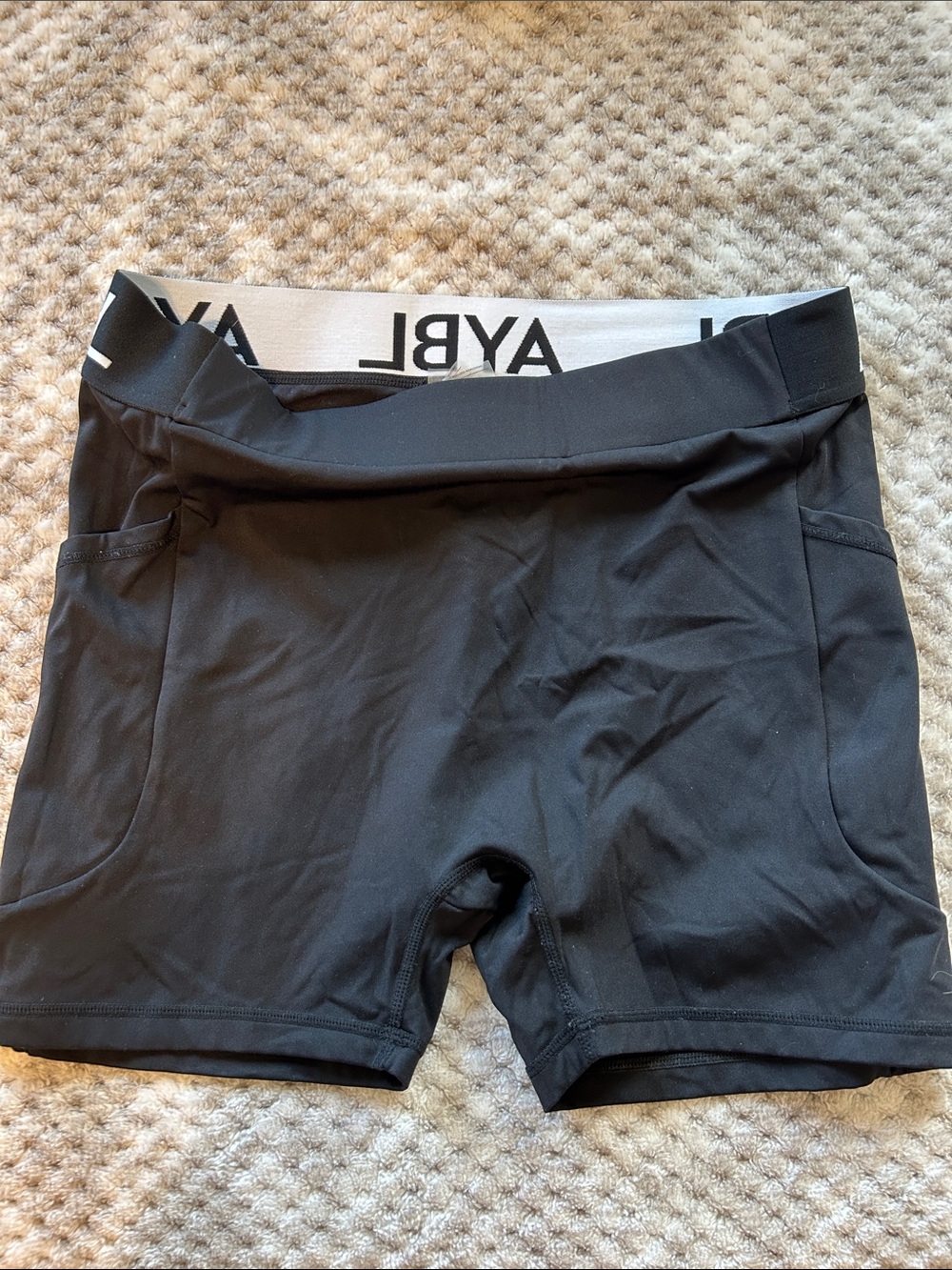 AYBL Black Athletic Women's Shorts with White Branded Waistband